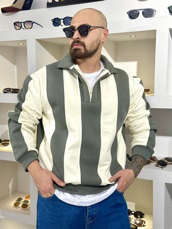 Fermuarlı Polo Yaka Oversize Sweatshirt (SVTH62)