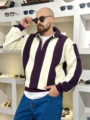Fermuarlı Polo Yaka Oversize Sweatshirt (SVTMO62)
