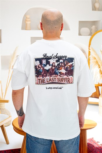 Final Supper Sırtı Sanat Nakışlı Oversize T-Shirt (TSB84)