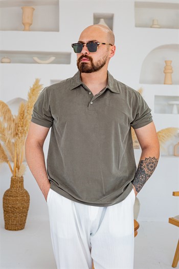 Fırçalı Tensel Kumaş Polo Yaka Oversize T-Shirt (TSY94)