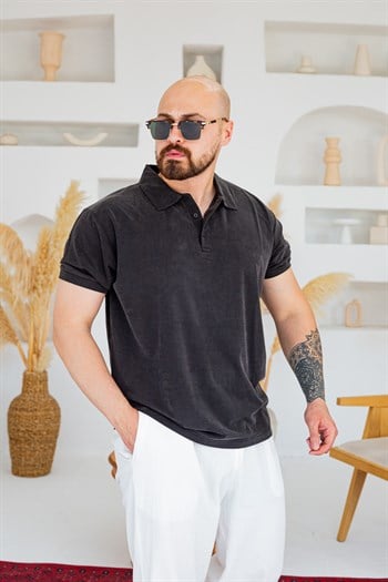 Fırçalı Tensel Kumaş Polo Yaka Oversize T-Shirt (TSS94)