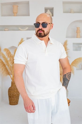 Fırçalı Tensel Kumaş Polo Yaka Oversize T-Shirt (TSB94)