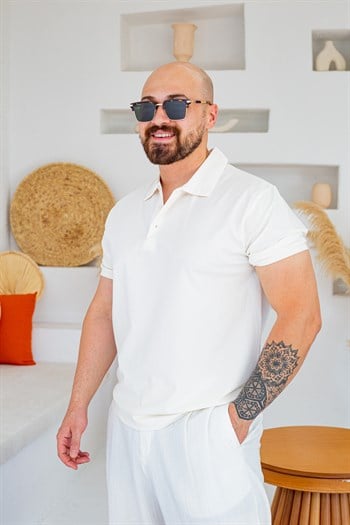 Fırçalı Tensel Kumaş Polo Yaka Oversize T-Shirt (TSB94)