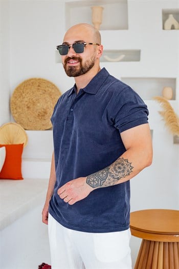 Fırçalı Tensel Kumaş Polo Yaka Oversize T-Shirt (TSL94)