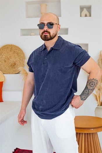 Fırçalı Tensel Kumaş Polo Yaka Oversize T-Shirt (TSL94)