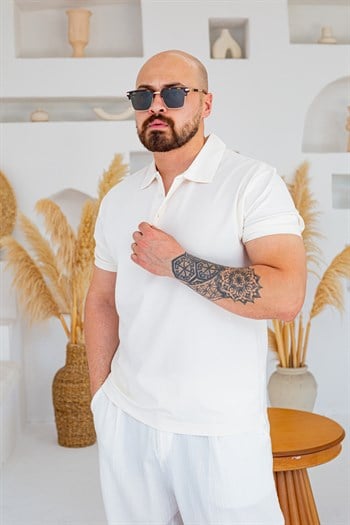Fırçalı Tensel Kumaş Polo Yaka Oversize T-Shirt (TSB94)