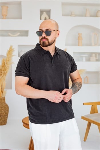 Fırçalı Tensel Kumaş Polo Yaka Oversize T-Shirt (TSS94)