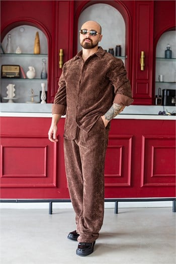 Fitilli Kadife Gömlek Ve Pantolon Takım (TKKA61)