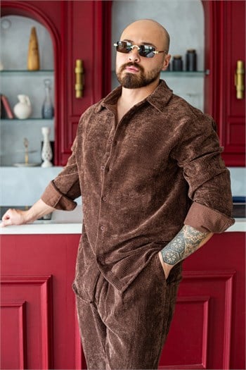 Fitilli Kadife Gömlek Ve Pantolon Takım (TKKA61)