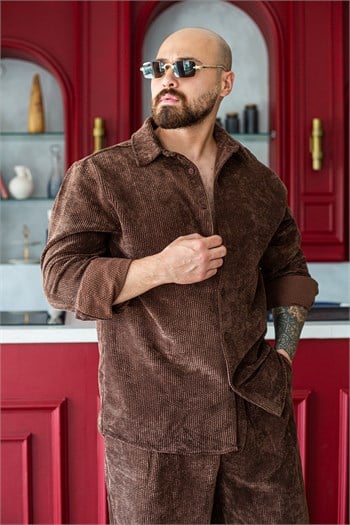 Fitilli Kadife Gömlek Ve Pantolon Takım (TKKA61)