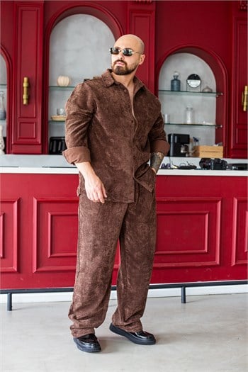 Fitilli Kadife Gömlek Ve Pantolon Takım (TKKA61)