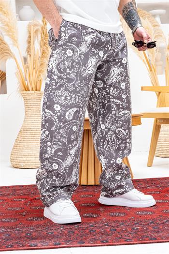 Gabardin Kumaş Desenli Baggy Kalıp Pantolon (JG50)