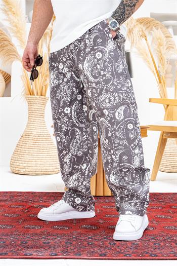 Gabardin Kumaş Desenli Baggy Kalıp Pantolon (JG50)