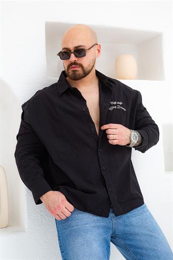 Göğüs ve Sırt Baskılı Oversize Gömlek (GMS63)