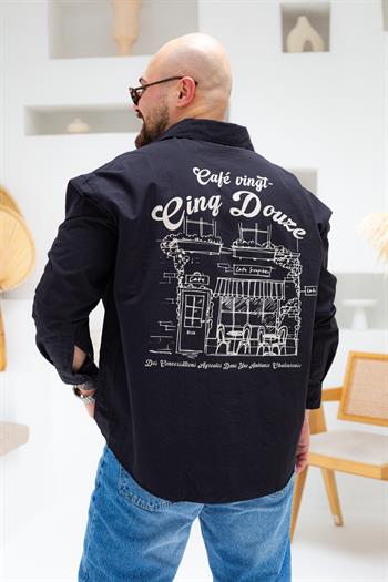 Göğüs ve Sırt Baskılı Oversize Gömlek (GMS63)
