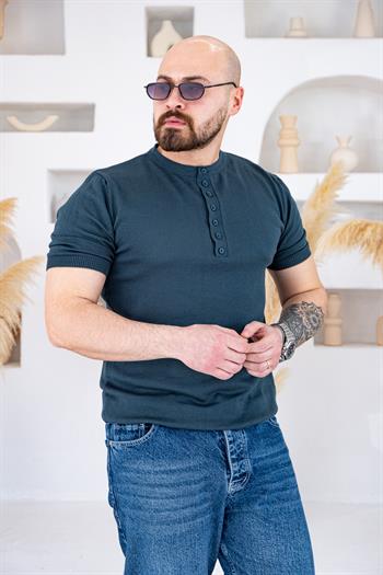 Henley Yaka İnce Örme Tasarım Triko T-shirt (TSY74)