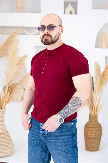 Henley Yaka İnce Örme Tasarım Triko T-shirt (TSBO74)