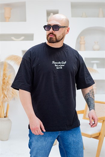 Honor The Craft Nakış Detaylı Oversize Siyah T-Shirt (TSS88)