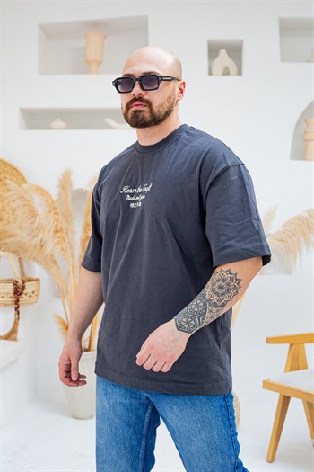 Honor The Craft Nakış Detaylı Oversize Siyah T-Shirt (TSA88)