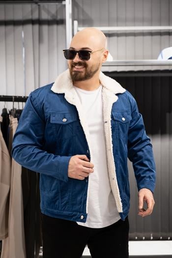 İçi Kürklü Kadife Mont (SRM-KD.MAVİ)