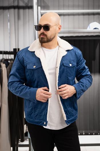 İçi Kürklü Kadife Mont (SRM-KD.MAVİ)