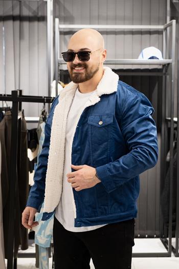 İçi Kürklü Kadife Mont (SRM-KD.MAVİ)