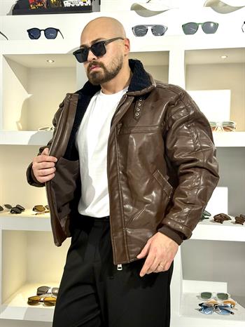 İçi Kürklü Rahat Kalıp Deri Mont (MTK57)