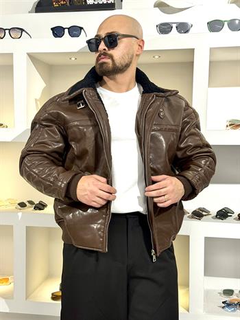 İçi Kürklü Rahat Kalıp Deri Mont (MTK57)