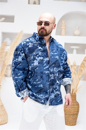 Kamuflaj Desenli Dokuma Keten Gömlek (GMM120)