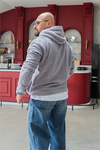 Kanguru Cepli Rahat Kesim Nakışlı Polar Sweatshirt (SVTG95)