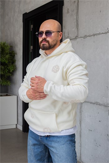 Kanguru Cepli Rahat Kesim Nakışlı Polar Sweatshirt (SVTB95)