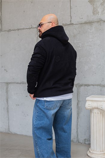 Kanguru Cepli Rahat Kesim Nakışlı Polar Sweatshirt (SVTS95)