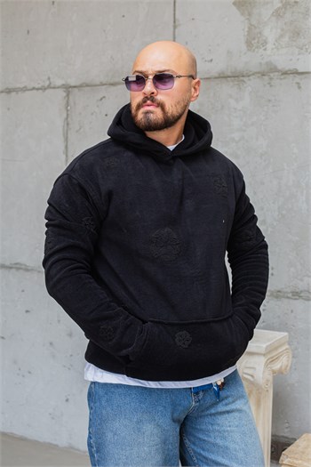 Kanguru Cepli Rahat Kesim Nakışlı Polar Sweatshirt (SVTS95)