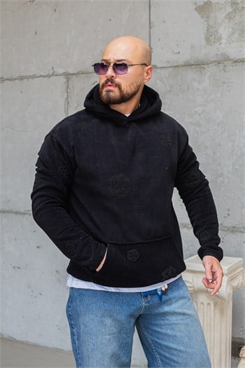Kanguru Cepli Rahat Kesim Nakışlı Polar Sweatshirt (SVTS95)