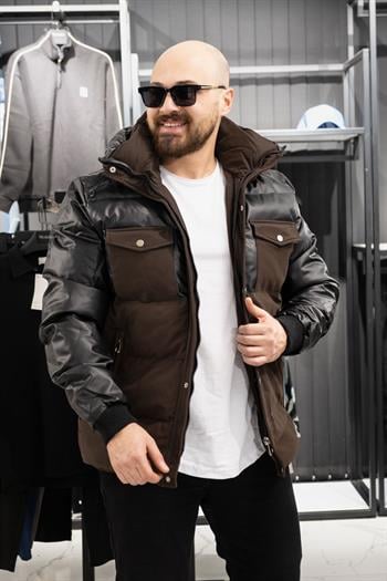 Kapüşonlu Deri Detaylı Mont (İGKA07)