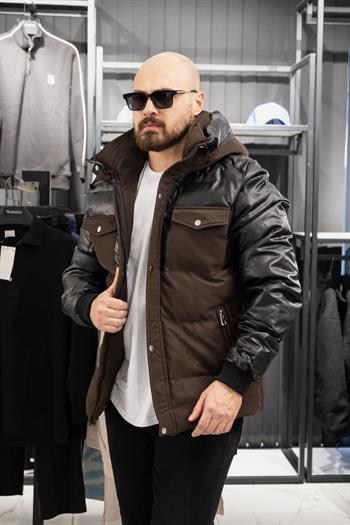 Kapüşonlu Deri Detaylı Mont (İGKA07)