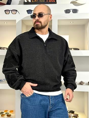 Kaşe Kumaş Polo Yaka Oversize Sweat (SVTS61)