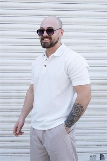 Kendinden Desenli Polo Yaka T-Shirt (TSB03)
