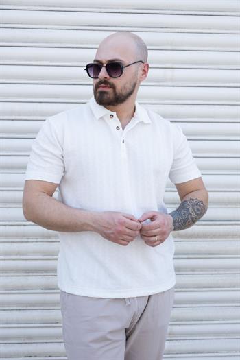 Kendinden Desenli Polo Yaka T-Shirt (TSB03)