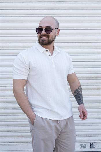 Kendinden Desenli Polo Yaka T-Shirt (TSB03)