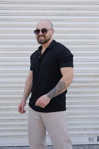 Kendinden Desenli Polo Yaka T-Shirt (TSS03)