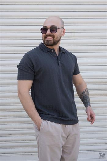 Kendinden Desenli Polo Yaka T-Shirt (TSY03)