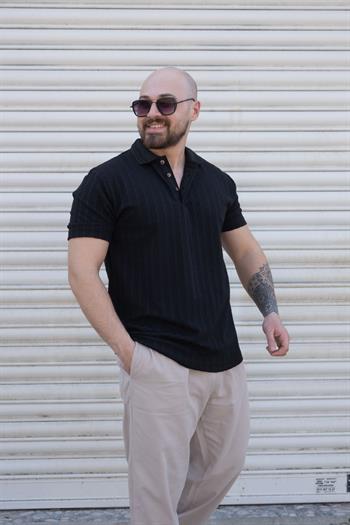 Kendinden Desenli Polo Yaka T-Shirt (TSS03)