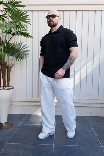 Kendinden Desenli Rahat Kalıp Polo Yaka T-Shirt (TSS32)