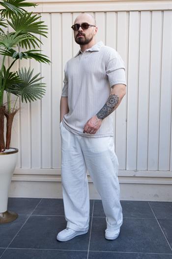 Kendinden Desenli Rahat Kalıp Polo Yaka T-Shirt (TSG32)