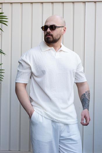 Kendinden Desenli Rahat Kalıp Polo Yaka T-Shirt (TSB32)