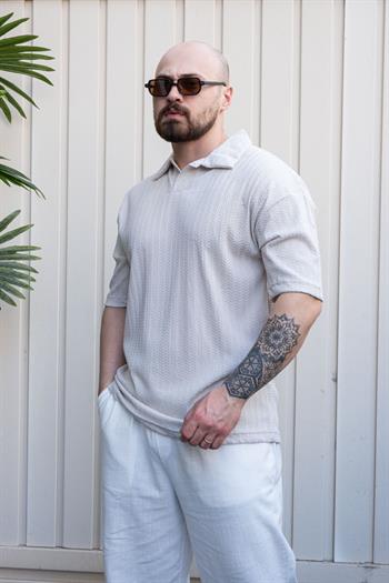Kendinden Desenli Rahat Kalıp Polo Yaka T-Shirt (TSG32)
