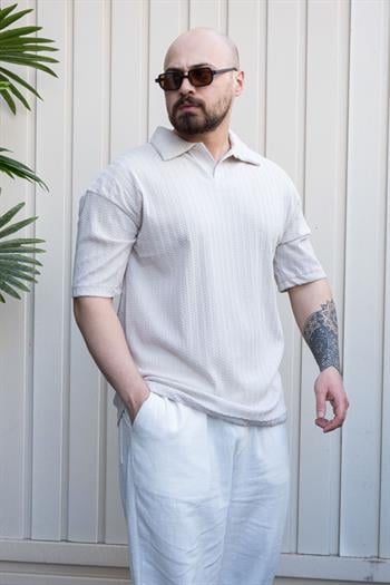 Kendinden Desenli Rahat Kalıp Polo Yaka T-Shirt (TSG32)