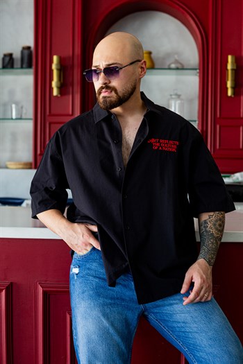 Keten Kumaş Etnik Çizgi Nakış Detaylı Oversize Gömlek (GMS139)