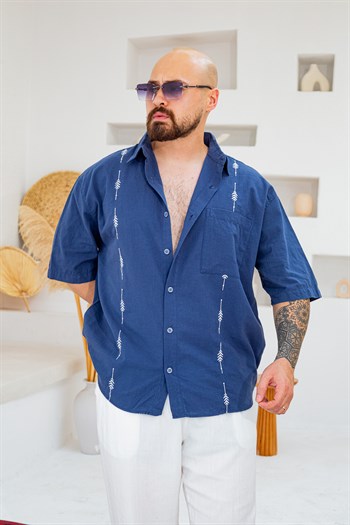 Keten Kumaş Nakış Detaylı Oversize Gömlek (GMM137)